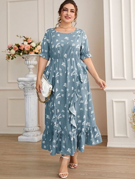 plus polka dot & floral print flounce sleeve ruffle trim dress h6ne#, Black
plus polka dot & floral print flounce sleeve ruffle trim dress h6ne#, Black