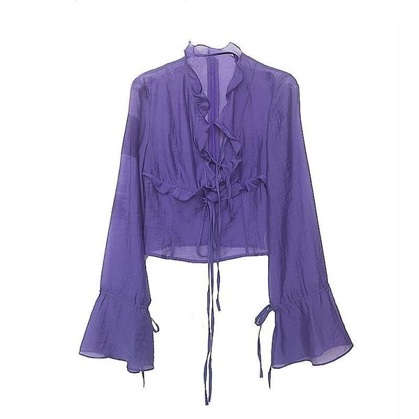 purple ruffles women shirts summer design long-sleeved elegant female outwear coats, White
purple ruffles women shirts summer design long-sleeved elegant female outwear coats, White