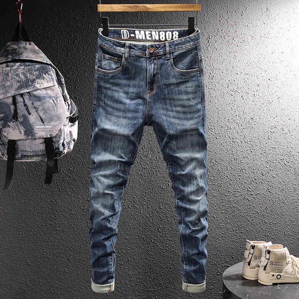 men's jeans four seasons fashion brand small leg jeans for men's korean version versatile elastic worn dark blue slim straight pan
men's jeans four seasons fashion brand small leg jeans for men's korean version versatile elastic worn dark blue slim straight pan