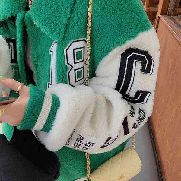 european goods 2021 autumn and winter leisure all wool sheep shearing letter contrast color baseball suit fur coat women's fashion, Black
european goods 2021 autumn and winter leisure all wool sheep shearing letter contrast color baseball suit fur coat women's fashion, Black