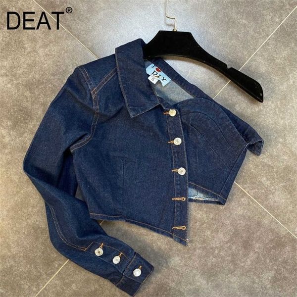 deat spring single long sleeve one shoulder skew collar dark blue irregular denim shirt women streetwear mk081 210709, White
deat spring single long sleeve one shoulder skew collar dark blue irregular denim shirt women streetwear mk081 210709, White