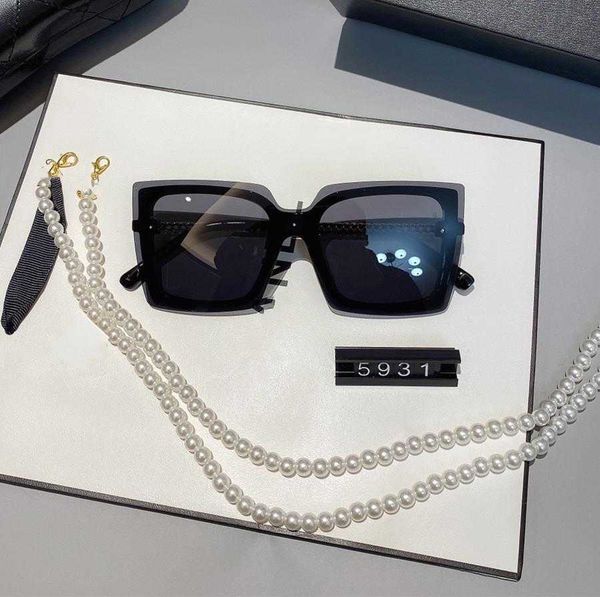 summer famous sunglasses oversized flat ladies sun glasses chain women square frames fashion designer with packaging boxes, White;black