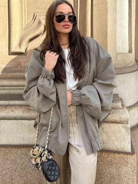 2022 women fall/winter fashion loose jacket coat casual long sleeve elastic hem zipper female outerwear l220714, Black;brown 
2022 women fall/winter fashion loose jacket coat casual long sleeve elastic hem zipper female outerwear l220714, Black;brown