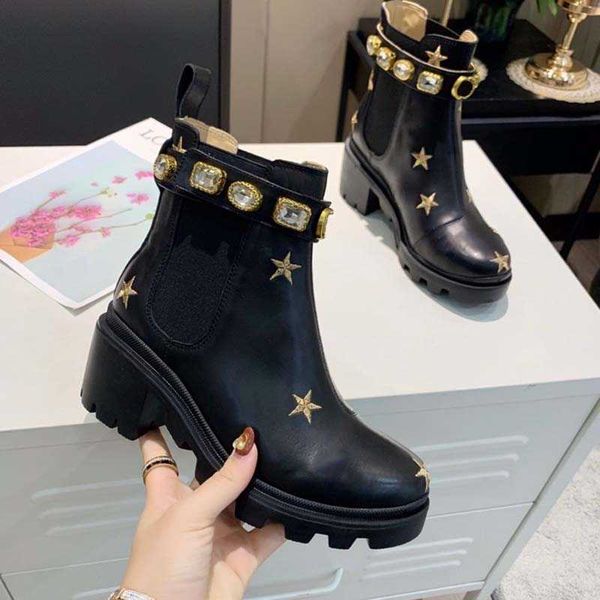 2022 r boots fall winter rhinestone velcro ankle booties lady bee embroidered chunky heel nude boots leather platform martin boots, Black
2022 r boots fall winter rhinestone velcro ankle booties lady bee embroidered chunky heel nude boots leather platform martin boots, Black