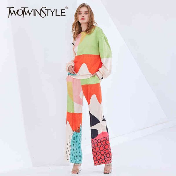 print casual two piece set for women o neck long sleeve t shirt high waist wide leg pants loose sets female fashion 210423, White
print casual two piece set for women o neck long sleeve t shirt high waist wide leg pants loose sets female fashion 210423, White