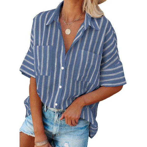 fashion shirts new blouse women casual elegant female loose pocketed striped embroidered shirts, White
fashion shirts new blouse women casual elegant female loose pocketed striped embroidered shirts, White