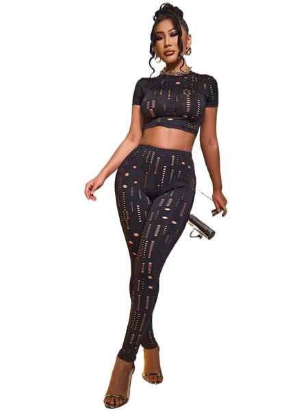 sxy hollow out crop tee & leggings l19z#, White
sxy hollow out crop tee & leggings l19z#, White