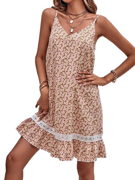 ditsy floral print lace panel cami dress f2b5#, Black;gray 
ditsy floral print lace panel cami dress f2b5#, Black;gray