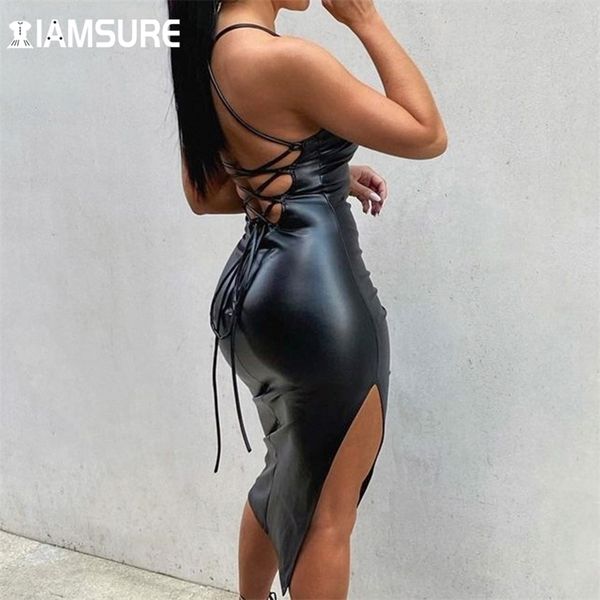 iamsure bandage backless pu leather dress slim split party clubwear slash neck sleeveless midi es for women 220407, Black;gray
iamsure bandage backless pu leather dress slim split party clubwear slash neck sleeveless midi es for women 220407, Black;gray