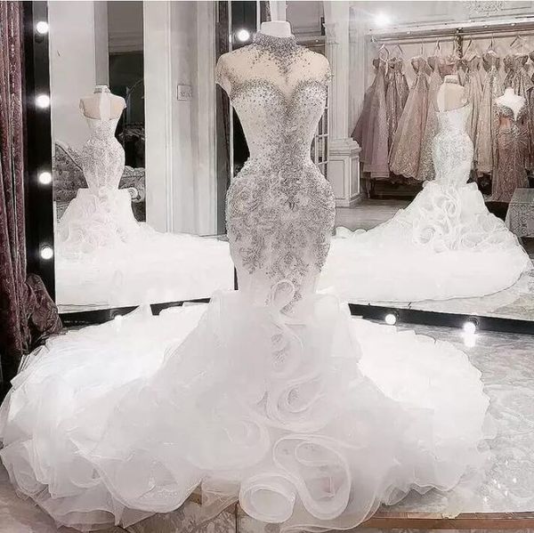 plus size arabic aso ebi luxurious beaded crystals wedding dresses high neck mermaid bridal dresses sheer neck lace-up wedding gowns, White
plus size arabic aso ebi luxurious beaded crystals wedding dresses high neck mermaid bridal dresses sheer neck lace-up wedding gowns, White
