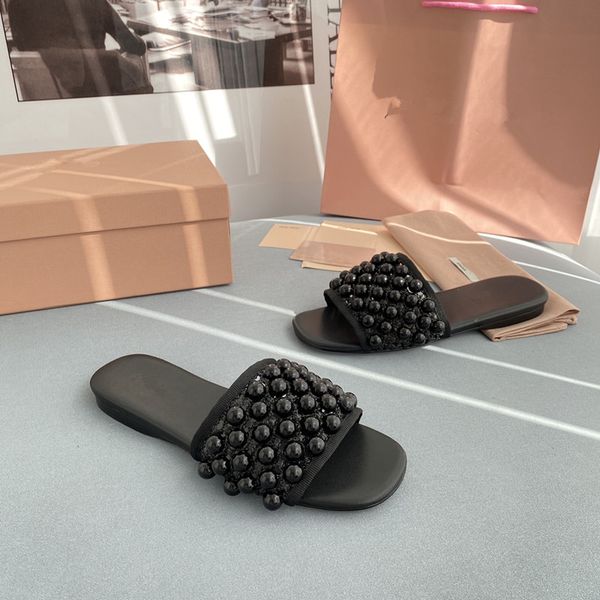 slippers designer ladies sandals luxury pearl slippers brown loafers slides cowhide leather 0407, Black
slippers designer ladies sandals luxury pearl slippers brown loafers slides cowhide leather 0407, Black