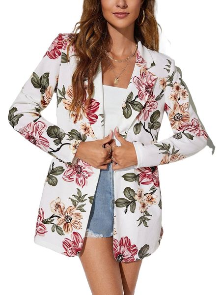 floral print lapel neck blazer a8ya#, White