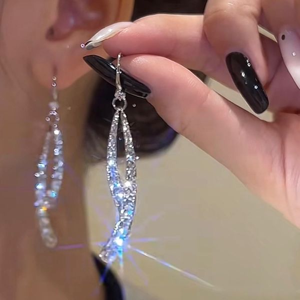 classic elegant dangle earrings for women crystal long tassel exquisite drop earring wedding jewelry accessories, Silver
classic elegant dangle earrings for women crystal long tassel exquisite drop earring wedding jewelry accessories, Silver