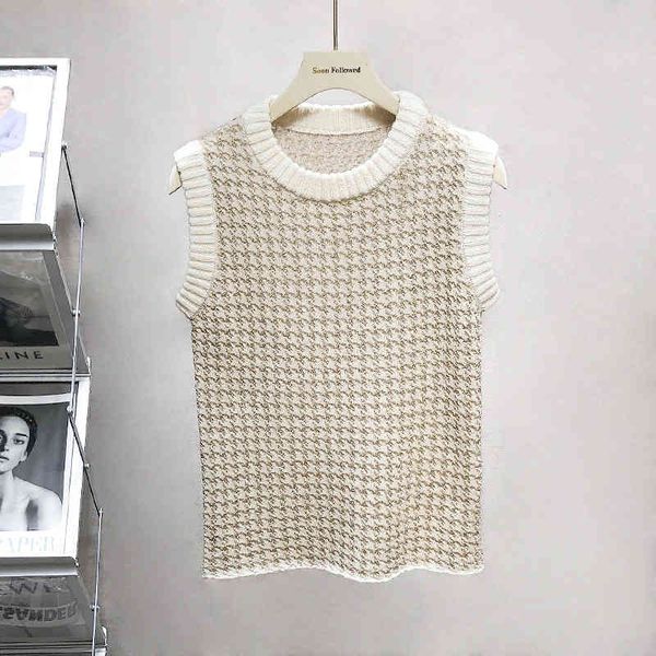 women's knits & tees vest knitted coat women wear 21 autumn and winter heavy industry gold thread thousand bird lattice contrast color, White
women's knits & tees vest knitted coat women wear 21 autumn and winter heavy industry gold thread thousand bird lattice contrast color, White