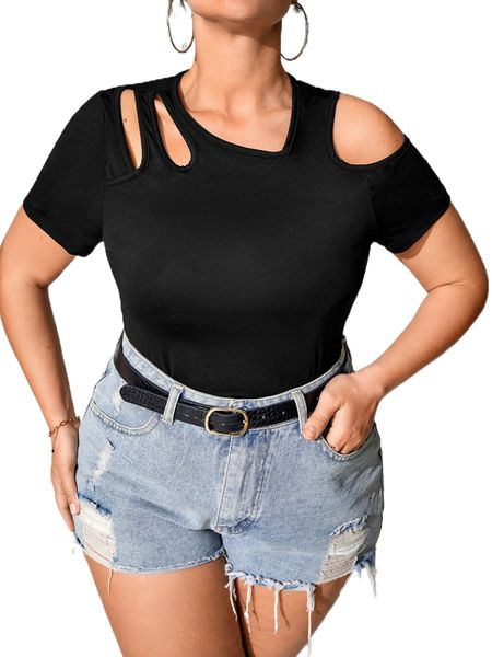 plus solid cut out tee 10zd#, Black
plus solid cut out tee 10zd#, Black