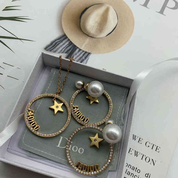 2022 factory wholesale new di star pearl earrings high version net red same necklace female, Golden