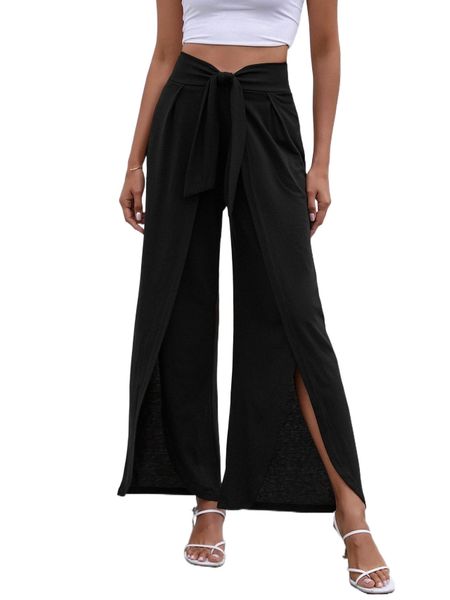 solid tie front split hem pants z3ue#, Black;white
solid tie front split hem pants z3ue#, Black;white