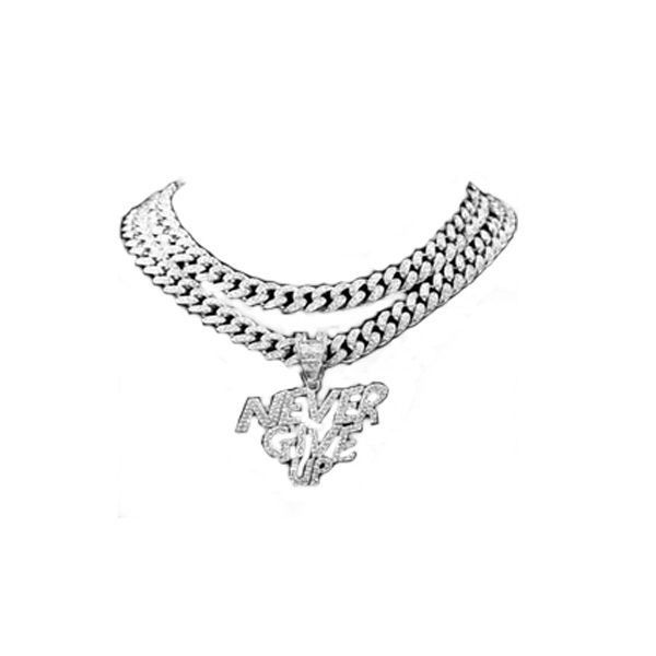 pendant necklaces punk iced out crystal never give up letter necklace for women men miami chunky cuban link chain hip hop jewelry, Silver
pendant necklaces punk iced out crystal never give up letter necklace for women men miami chunky cuban link chain hip hop jewelry, Silver