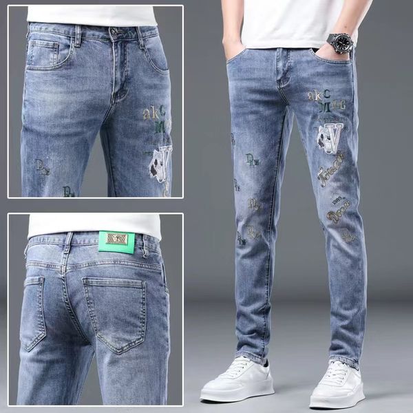 high-end embroidered men's jeans designer summer fashion trend ripped stretch man casual jeans, Blue
high-end embroidered men's jeans designer summer fashion trend ripped stretch man casual jeans, Blue