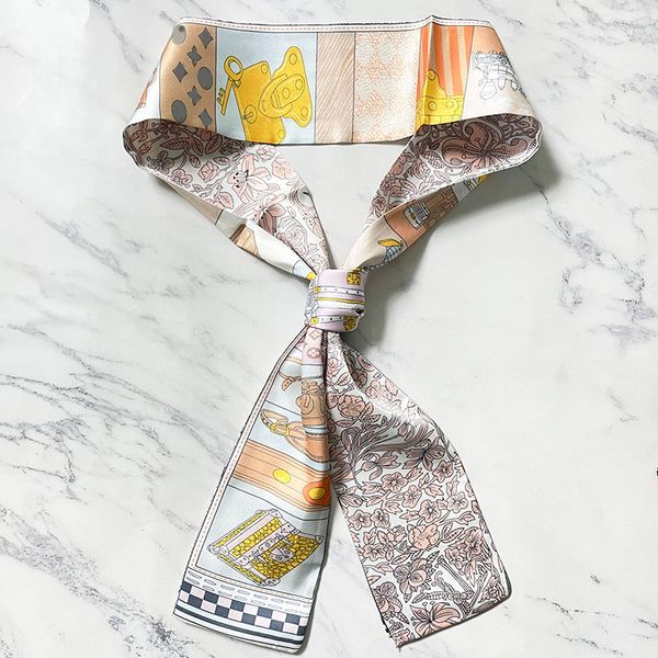 22ss lots designer letters print floral silk scarf headband for women fashion long handle bag scarves paris shoulder tote luggage ribbon hea, Blue;gray 
22ss lots designer letters print floral silk scarf headband for women fashion long handle bag scarves paris shoulder tote luggage ribbon hea, Blue;gray