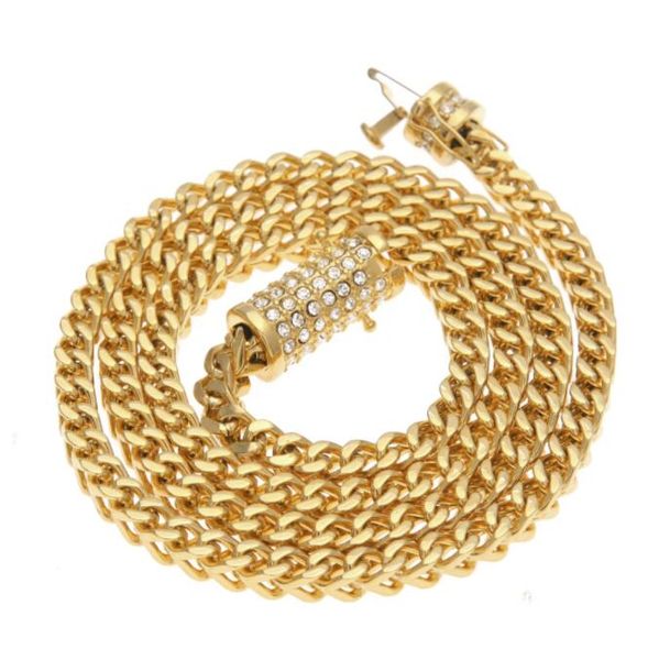 18k gold plated chains hip hop fine heavy industry diamond studded men's keel chain necklace, Silver