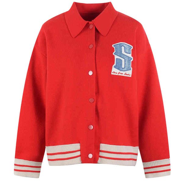 women's knits tees spring and summer lapel letter badge sweater women's red cardigan bomber stripe fashion pxgb, White
women's knits tees spring and summer lapel letter badge sweater women's red cardigan bomber stripe fashion pxgb, White