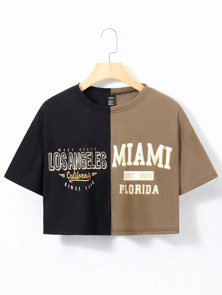 letter graphic two tone tee j3bw#, White 
letter graphic two tone tee j3bw#, White