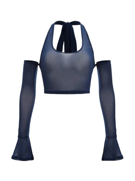 cold shoulder flounce sleeve mesh f12v#, White
cold shoulder flounce sleeve mesh f12v#, White