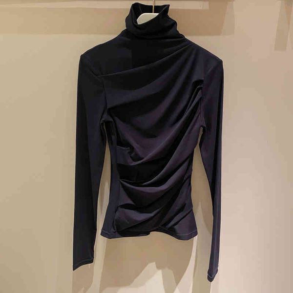 women's t-shirt french minority autumn and winter high collar irregular pleated slim bottomed long sleeve t-shirt women, White
women's t-shirt french minority autumn and winter high collar irregular pleated slim bottomed long sleeve t-shirt women, White