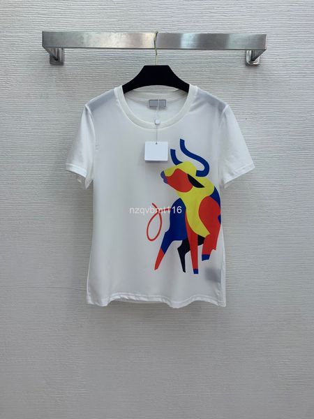 women's t-shirt spring tauren print front silk stitching back mercerized cotton round neck short sleeve t-shirt, White
women's t-shirt spring tauren print front silk stitching back mercerized cotton round neck short sleeve t-shirt, White