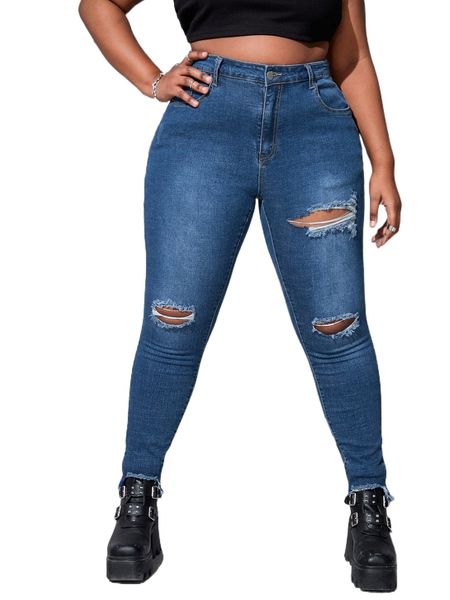 plus ripped raw hem skinny jeans m9qj#, Blue
plus ripped raw hem skinny jeans m9qj#, Blue