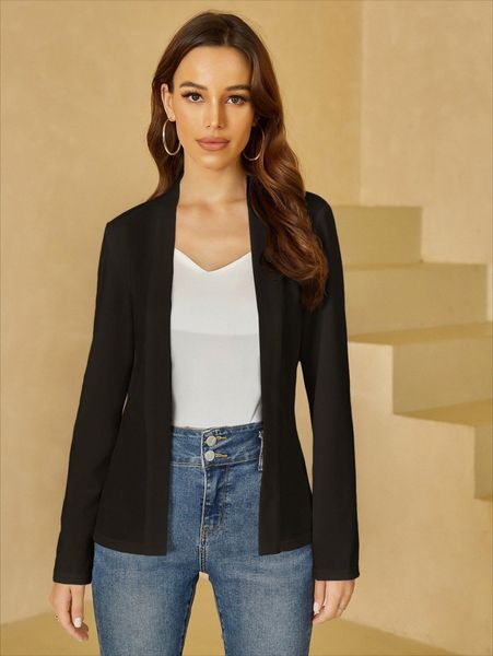 unique21 solid open front blazer h1xk#, White