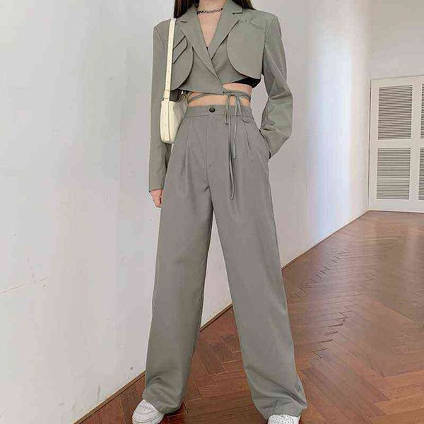 korean summer two piece set women crop lace-up blazer coat high waist pants suit sets autumn streetwear piece sets t220729, Gray
korean summer two piece set women crop lace-up blazer coat high waist pants suit sets autumn streetwear piece sets t220729, Gray