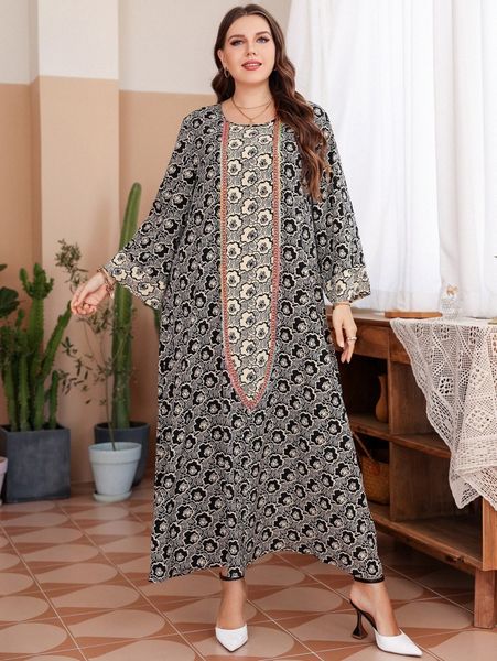 plus allover floral print contrast tape tunic dress m56l#, Black
plus allover floral print contrast tape tunic dress m56l#, Black