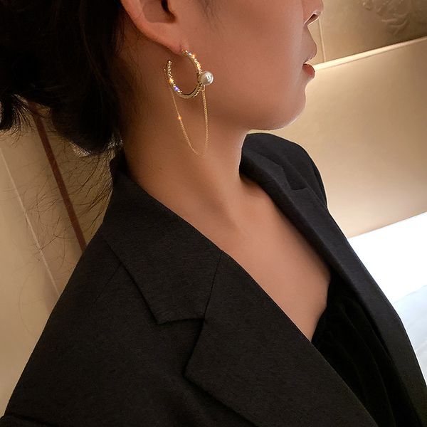 real gold plated 925 silver needle geometric pearl diamond ear ring korean temperament earrings long chain eardrop earring, Golden
real gold plated 925 silver needle geometric pearl diamond ear ring korean temperament earrings long chain eardrop earring, Golden