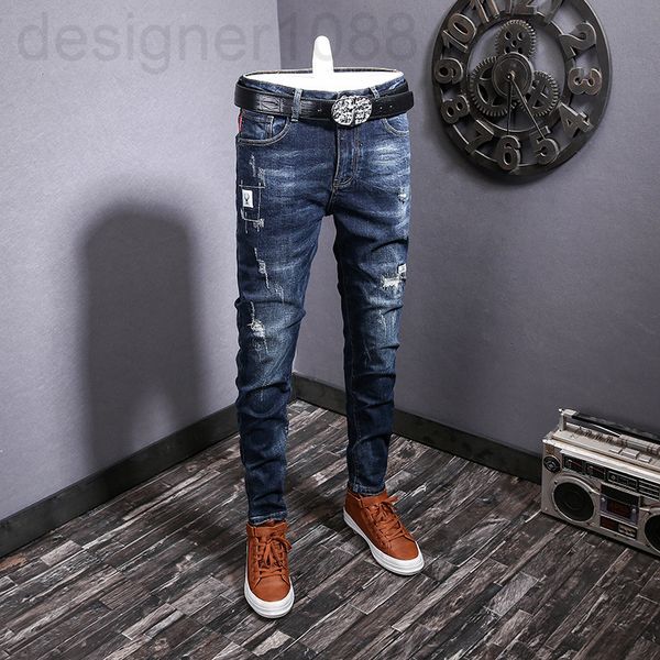 men's jeans designer spring and autumn hole patch jeans men's elastic slim straight tube fashion brand youth long pants leisure to, Blue
men's jeans designer spring and autumn hole patch jeans men's elastic slim straight tube fashion brand youth long pants leisure to, Blue
