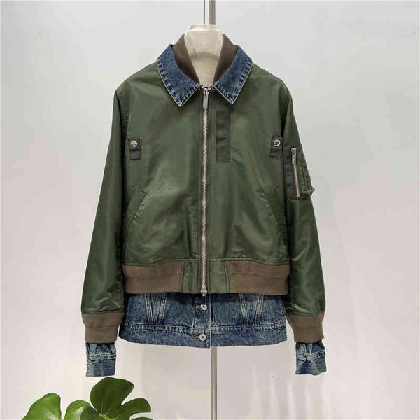 women's jackets d early spring chao korean design sense flight suit splicing crimped denim jacket jacket, Black;brown
women's jackets d early spring chao korean design sense flight suit splicing crimped denim jacket jacket, Black;brown