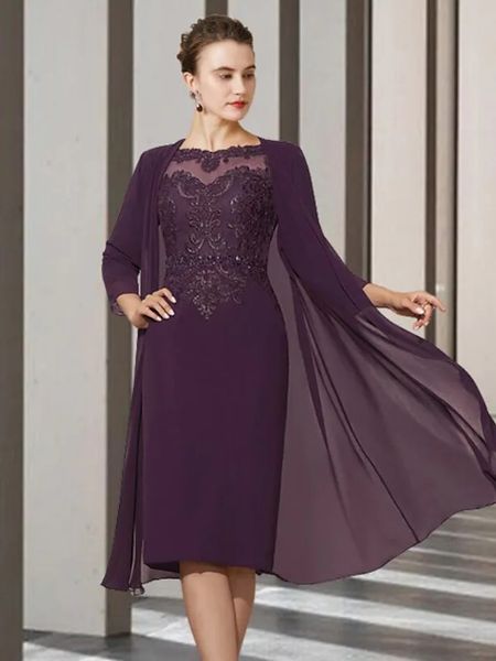 grape two piece a-line mother of the bride dress elegant jewel neck knee length chiffon lace 3/4 length sleeve with beading appliques, Black;red
grape two piece a-line mother of the bride dress elegant jewel neck knee length chiffon lace 3/4 length sleeve with beading appliques, Black;red