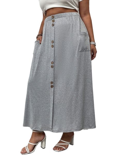 plus patched pocket button front skirt h0ie#, Black
plus patched pocket button front skirt h0ie#, Black