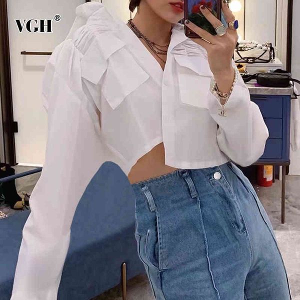casual patchwork pocket shirt for women lapel long sleeve ruched short blouse female fashion clothing spring 210507, White
casual patchwork pocket shirt for women lapel long sleeve ruched short blouse female fashion clothing spring 210507, White