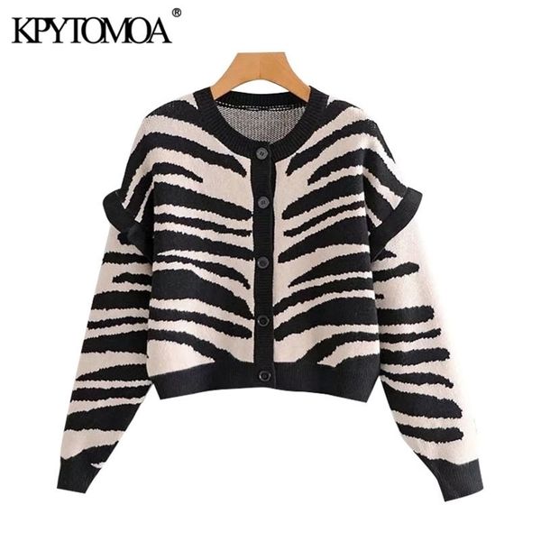 kpytomoa women fashion zebra print ruffled cropped knitted cardigan sweater vintage long sleeve female outerwear chic 201203, White;black
kpytomoa women fashion zebra print ruffled cropped knitted cardigan sweater vintage long sleeve female outerwear chic 201203, White;black