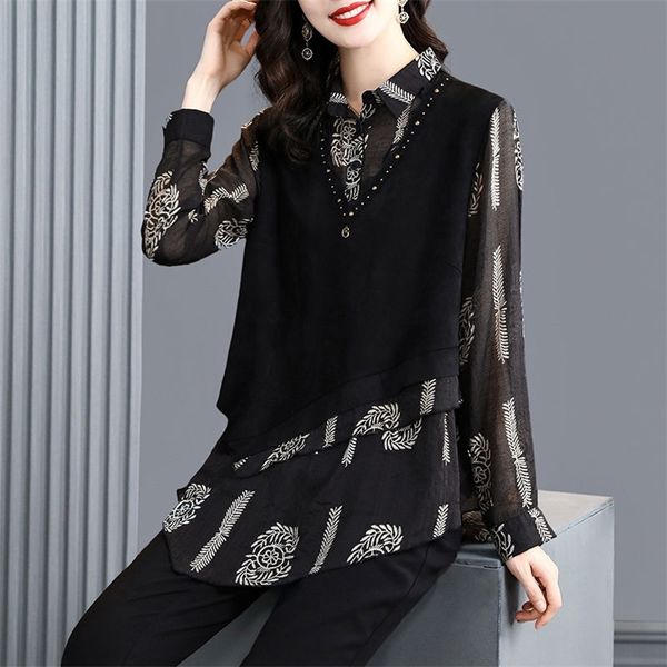 women vintage temperament fake two shirts fashion autumn print long sleeve polo neck loose blouses splice blusas mm1208 220810, White
women vintage temperament fake two shirts fashion autumn print long sleeve polo neck loose blouses splice blusas mm1208 220810, White