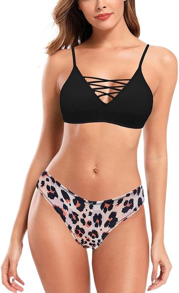 women's leopard print swimsuit strappy back criss cross bikini set m5zs#, White;black
women's leopard print swimsuit strappy back criss cross bikini set m5zs#, White;black