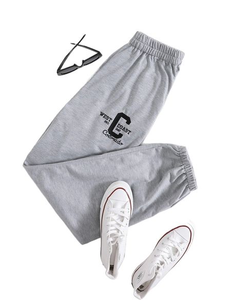 letter graphic elastic waist sweatpants s5lm#, Black;white