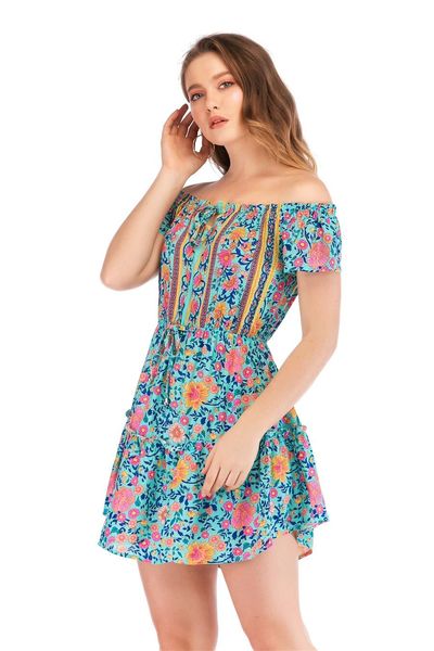 2022 summer women's polyester bohemian style dress floral print boat neck off-the-shoulder dresses, Black;gray
2022 summer women's polyester bohemian style dress floral print boat neck off-the-shoulder dresses, Black;gray
