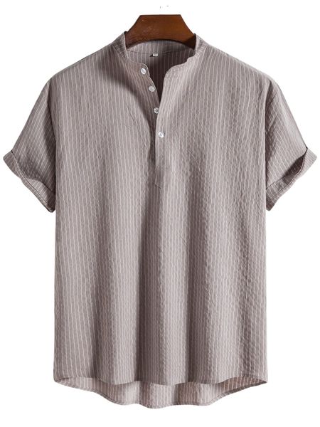 men striped half button high low shirt v5hf#, White;black