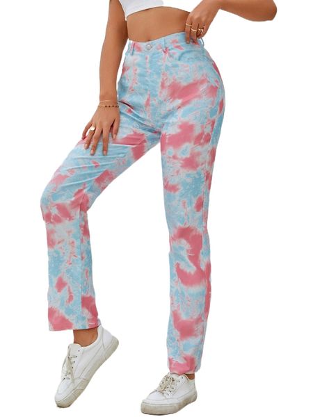 eilly bazar high waist tie dye pants u2p0#, Black;white