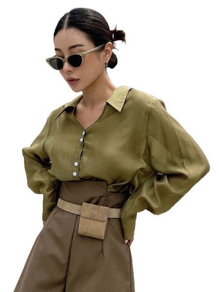 dazy solid button up blouse 35e5#, White
dazy solid button up blouse 35e5#, White