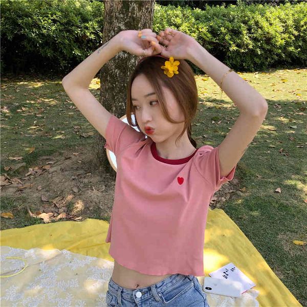 cotton heart embroidered fashion skinny fahsion patchwork oneck short sleeve women female tshirts 210426, White
cotton heart embroidered fashion skinny fahsion patchwork oneck short sleeve women female tshirts 210426, White