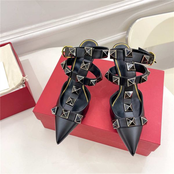2022 spring and summer new rivet shoes classic designer women shoes thin high heels sandals slippers size 35-42, Black
2022 spring and summer new rivet shoes classic designer women shoes thin high heels sandals slippers size 35-42, Black